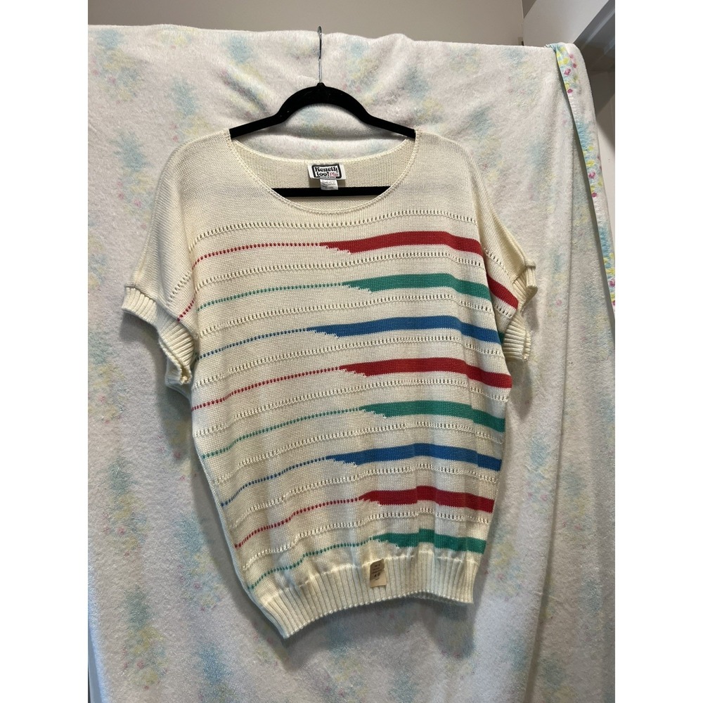 Vintage 80s Kenneth Too!  Acrylic Striped Sweater  Top Made In USA